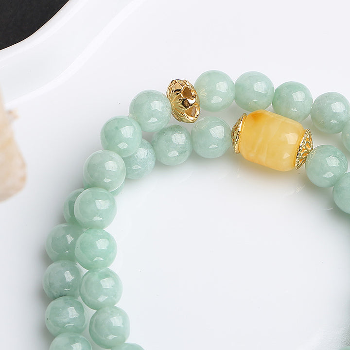 Buddha Stones Armband aus 925er-Sterlingsilber, natürlicher Jade, Bernstein, Schmetterling, Glück, Fülle
