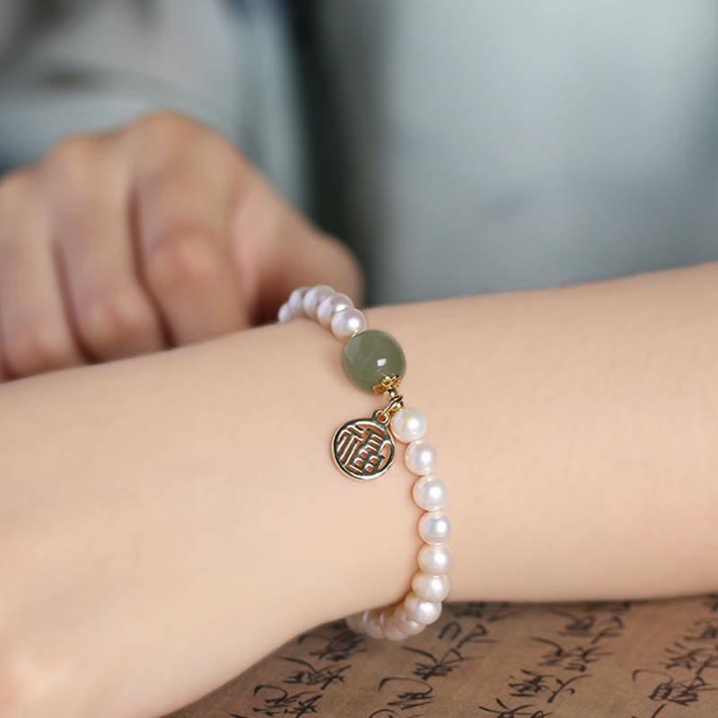 Buddha Stones Naturperlen-Armband aus Hetian-Jade, Glücks-Heilperlen-Armband