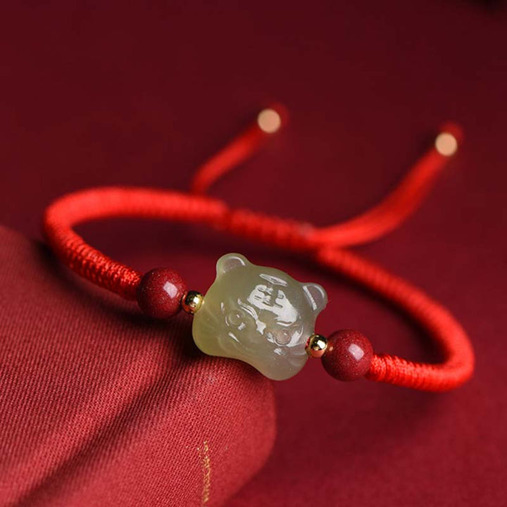 Buddha Stones Jade-Zinnober-Lucky-Tiger-Schnur-Armband