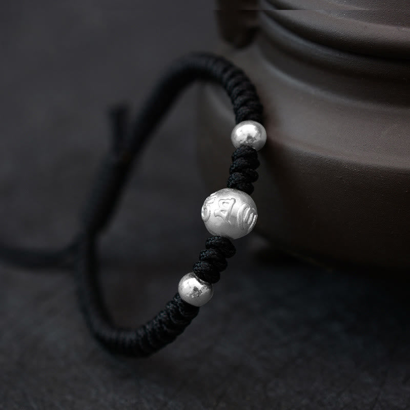 Buddha Stones 999 Sterling Silber Om Mani Padme Hum Kupfer Münze Glück Stärke String Paar Armband