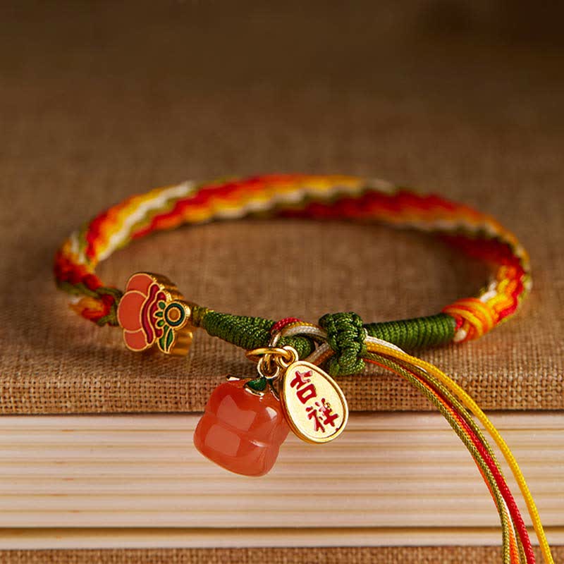 Buddha Stones Persimmon Red Achat Strength Reincarnation Knot Braid String Armband