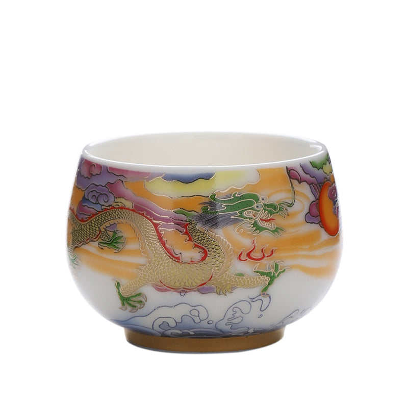 Buddha Stones, Drache, Phönix, verheißungsvolle Wolken, Sonne, Ozean, Wellen, Keramik-Teetasse, Kung-Fu-Teetasse