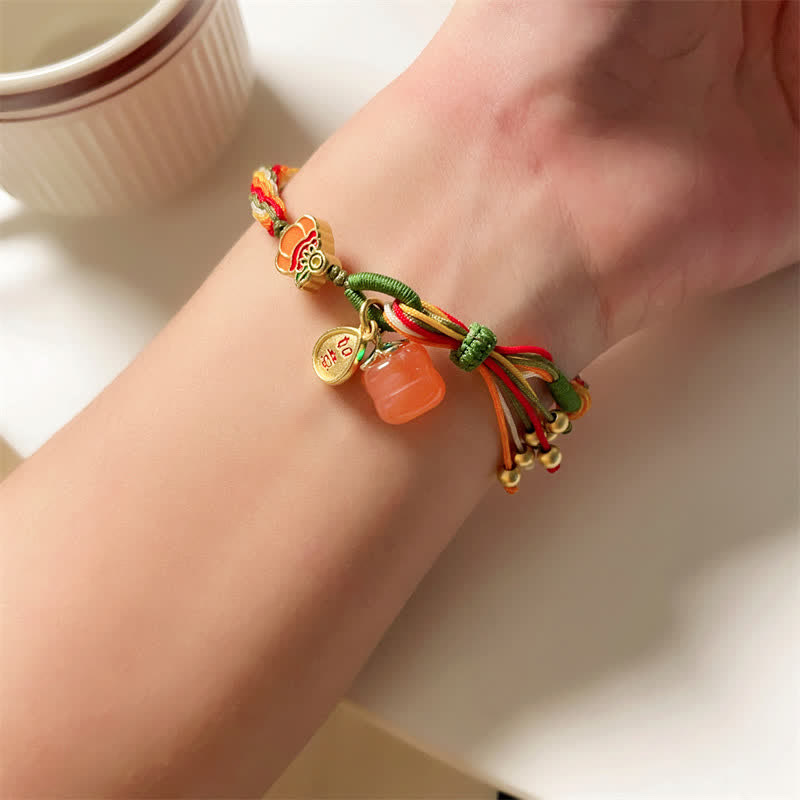 Buddha Stones Persimmon Red Achat Strength Reincarnation Knot Braid String Armband