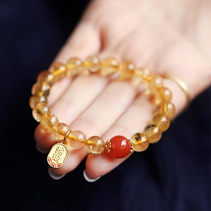 Glücksbringer-Armband mit Buddha Stonesn, Citrin und rotem Achat