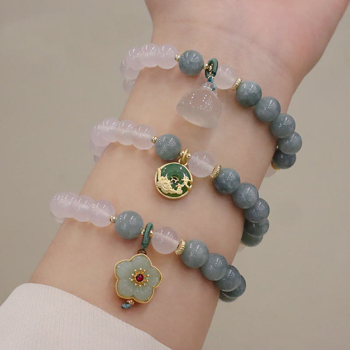Buddha Stones Weiß Achat-Jade-Lotusblumen-Friedensschnallen-Schutzarmband