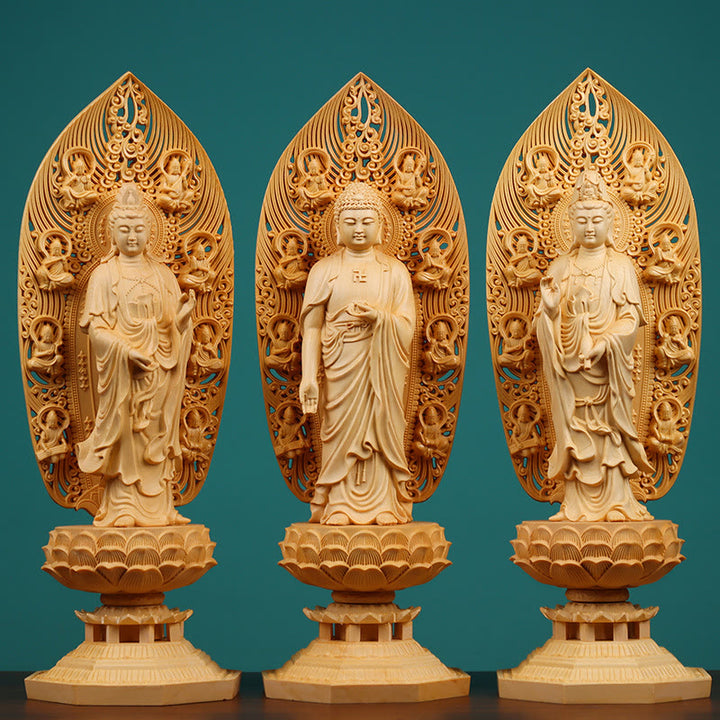 Buddha Stones, handgefertigt, Kwan Yin, Avalokitesvara, Tathagata, Mahasthamaprapta, Bodhisattva-Statue, Buchsbaum, Fülle, Dekoration