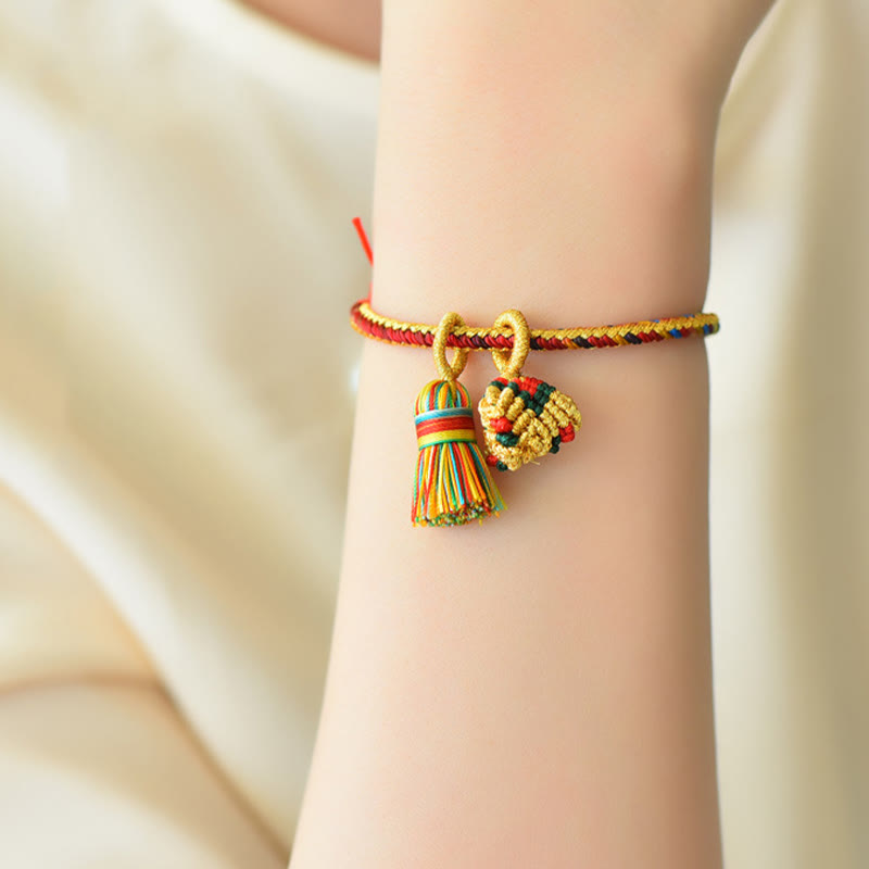 Buddha Stones, buntes Seil, Glück, handgefertigtes Zongzi-Charm-Armband mit goldener Kugel