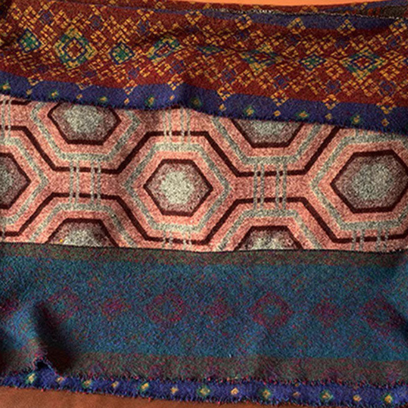 Tibetischer Schal mit Buddha Stonesn, braun, blau, rot, geometrische Formen, Muster, Winter, gemütlicher Reiseschal