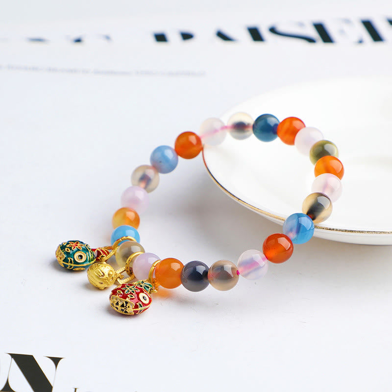 Buddha Stones, buntes Bonbon-Achat-Gold, verschlingendes Biest, Familie, Pfirsich-Harmonie-Charm-Armband