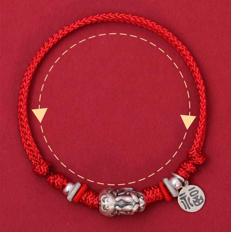 Buddha Stones 925 Sterling Silber PiXiu Fu Charakter Reichtum Glück Handgefertigtes geflochtenes Armband