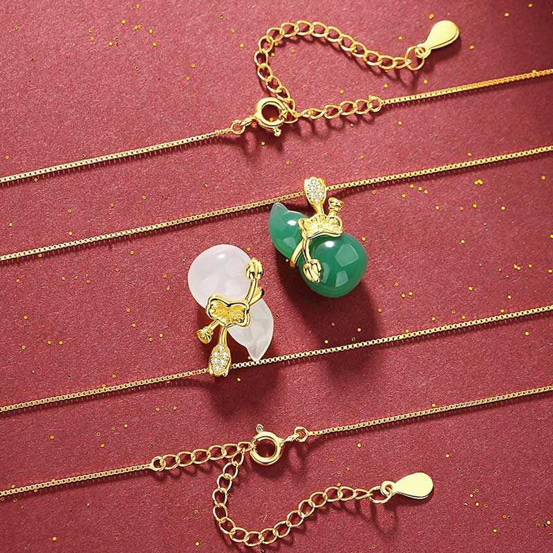 Buddha Stones Cyan Jade Kürbis Lotusblatt Fülle Anhänger Halskette