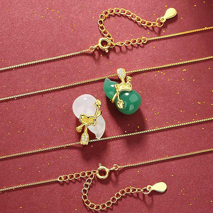 Buddha Stones Cyan Jade Kürbis Lotusblatt Fülle Anhänger Halskette