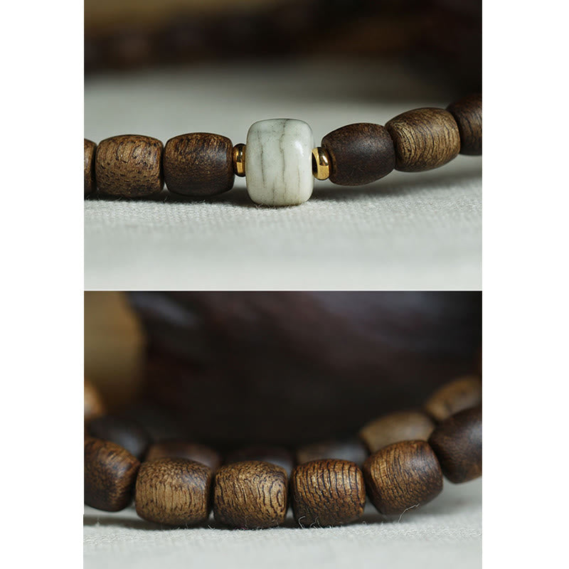 Buddha Stones, 999 Gold, seltenes Tarakan-Agarholz, tibetischer alter Geist, Knochenbalance, Stärke, doppelt gewickeltes Armband