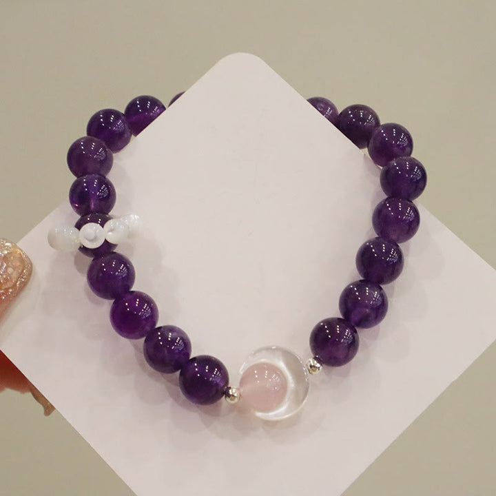 Buddha Stones Armband aus 925er-Sterlingsilber, natürlicher Amethyst, Aquamarin, rosa Kristall, Katzenauge, heilender Halbmond