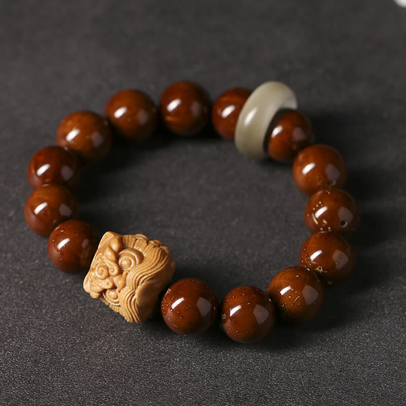 Armband mit Buddha Stonesn, lila Bodhi-Samen, tanzender Löwe, Weisheit