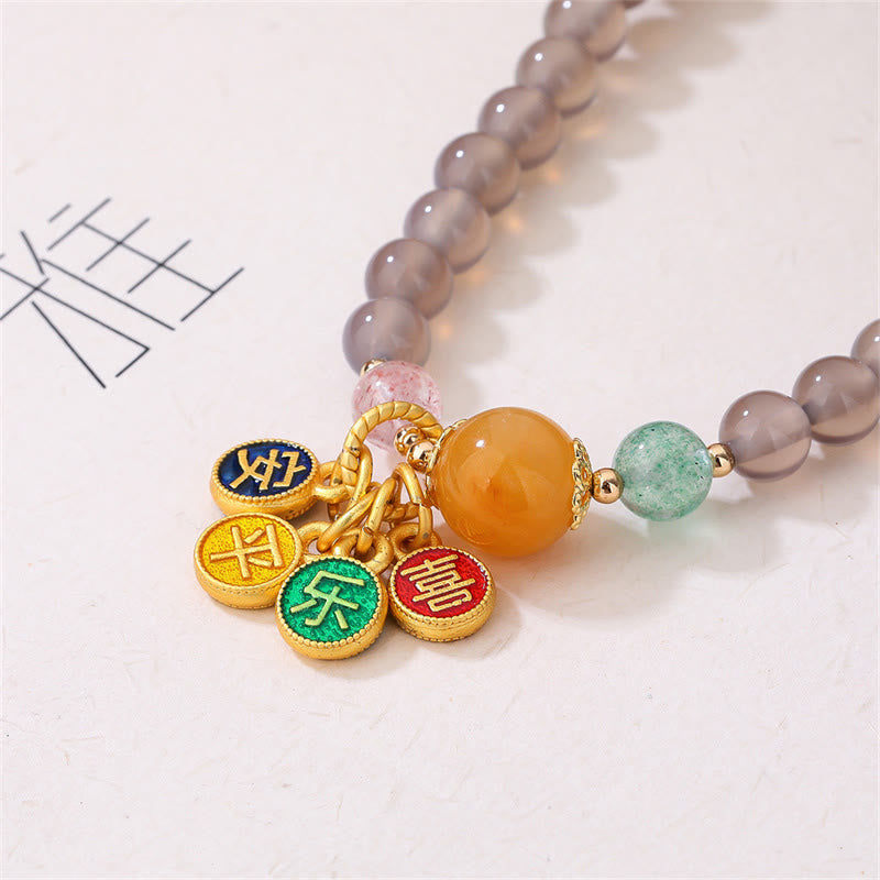 Buddha Stones Natürliches graues Achat-Friedens- und Freude-Charm-Balance-Doppelwickelarmband