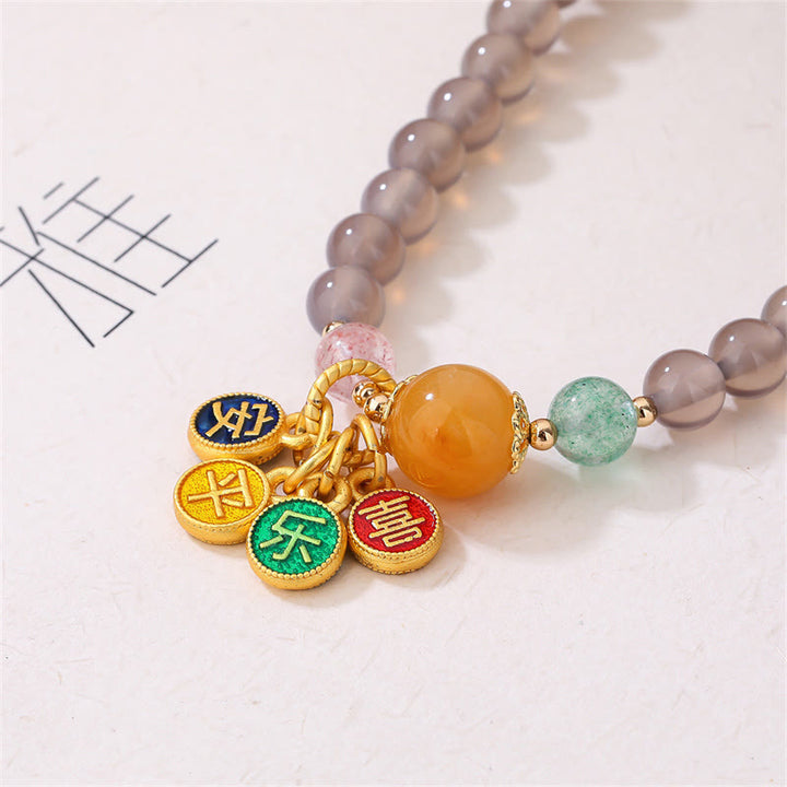 Buddha Stones Natürliches graues Achat-Friedens- und Freude-Charm-Balance-Doppelwickelarmband