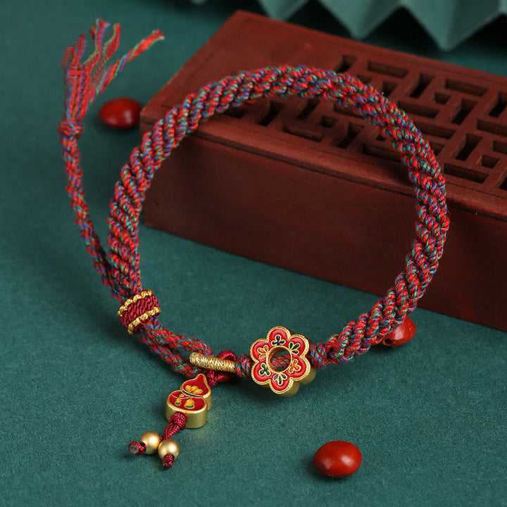 Buddha Stones Handgefertigtes buntes Kürbis-Blumenschutz-Armband mit geflochtener Schnur