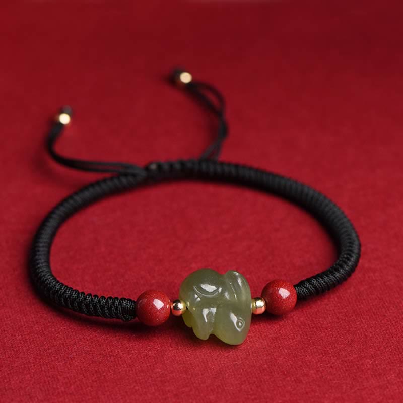 Jahr des Kaninchens Hetian Jade Bunny Cinnabar Beaded Abundance String Armband