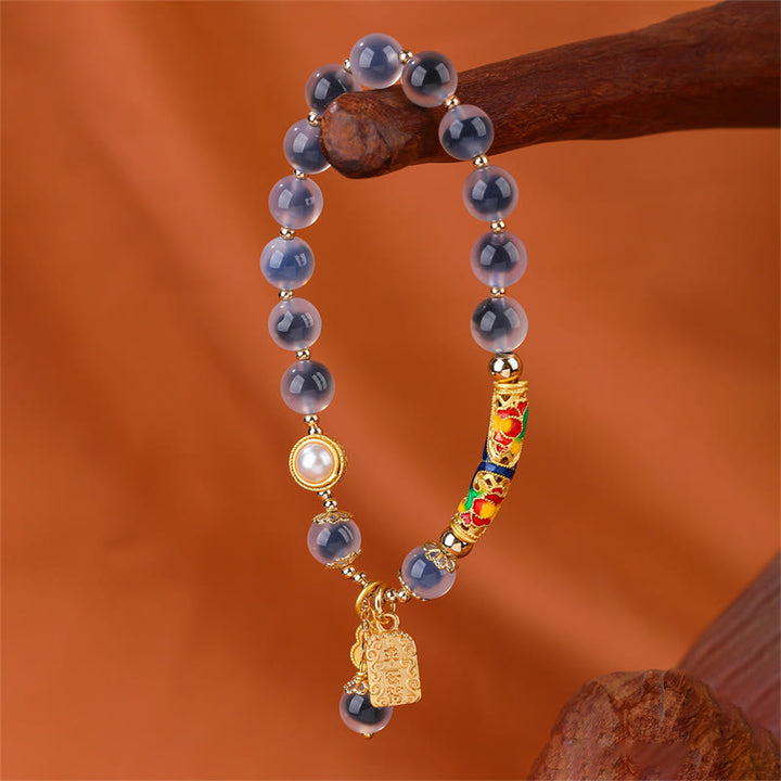 Buddha Stones Natürliches blaues Candy-Achat-Amulett-Stärke-Armband