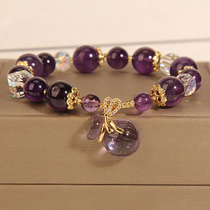 Buddha Stones Natürliches Amethyst-Kristall-Geldbeutel-Charm-Positiv-Armband