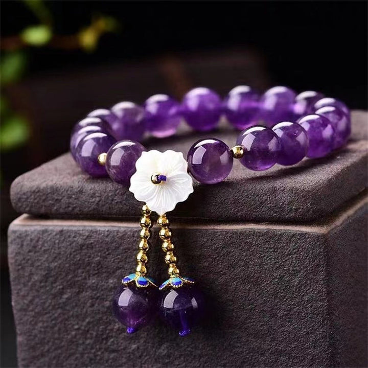 Armband mit Buddha Stonesn, natürlicher Amethyst-Kristallblume, spirituelle Heilung