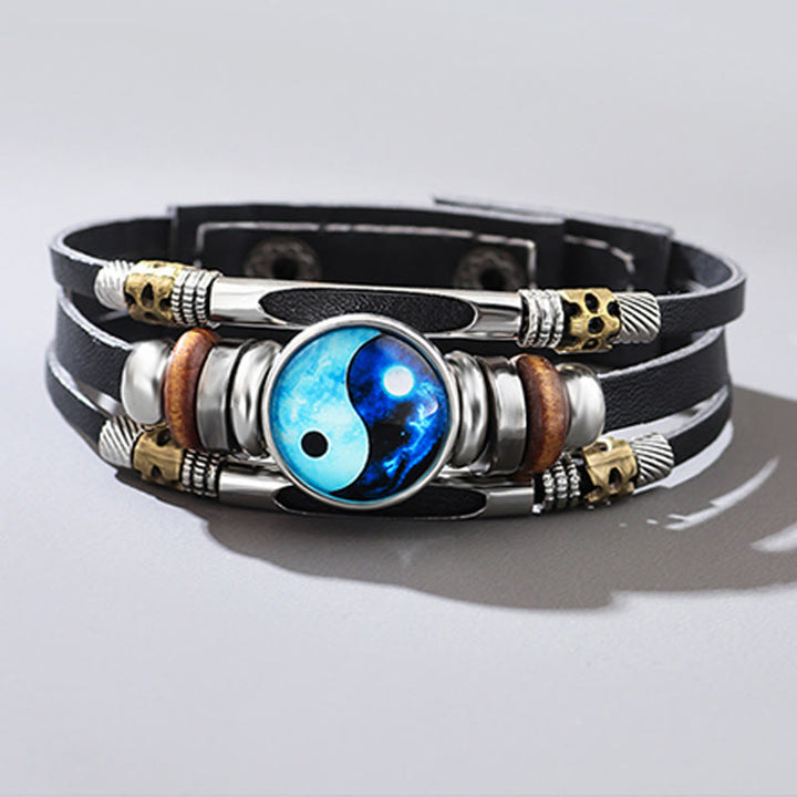 Buddha Stones Yin Yang Leder-Balance-Armband