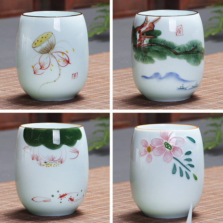 Buddha Stones, Koi-Fisch, Lotus-Landschaft, Löwenzahn, Pfingstrose, Blume, Keramik-Teetasse, Kung-Fu-Teetasse