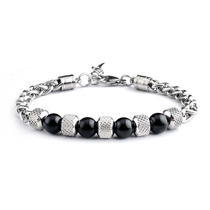 Buddha Stones Schwarzes Onyx-Tigerauge-Perlen-Mut-Armband