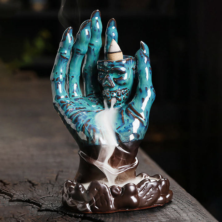 Buddha Stones Halloween Geist Hand Schädel Kopf Keramik Frieden Heilung Räuchergefäß Dekoration