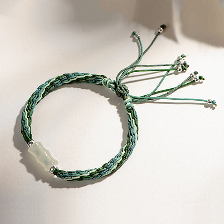 Weiß Jade-Bambus-Reinkarnations-Knoten-Reichtum-Glück-Stärke-Schnur-Armband