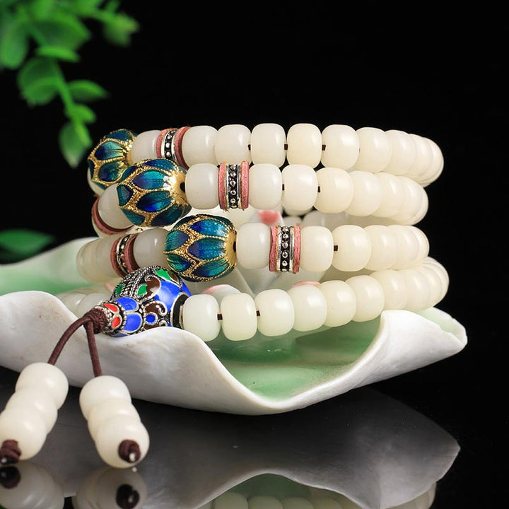 108 Perlen Weiß Bodhi-Samen-Mala-Segen-Armband