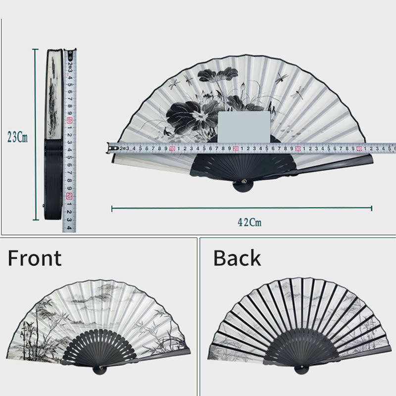 Buddha Stones Vintage Bambus Pfingstrose Schmetterling Lotus Handfaltfächer aus Seide mit Bambusrahmen