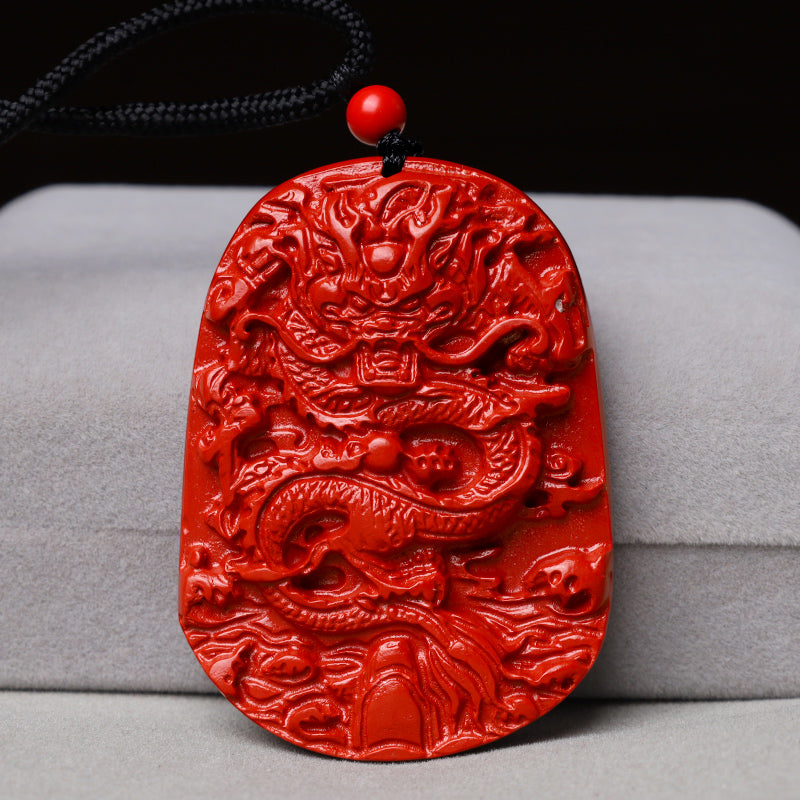 Buddha Stones, Jahr des Drachen, natürlicher Zinnober-Halskettenanhänger, Glücksschutz