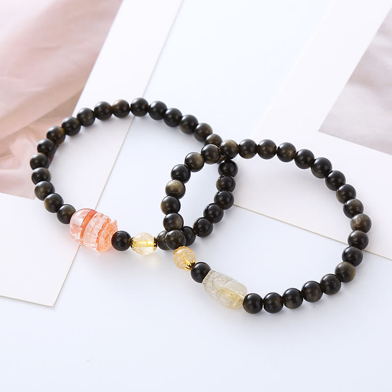 Buddha Stones PiXiu Vermögensschutz-Armband mit natürlichem Goldglanz-Obsidian