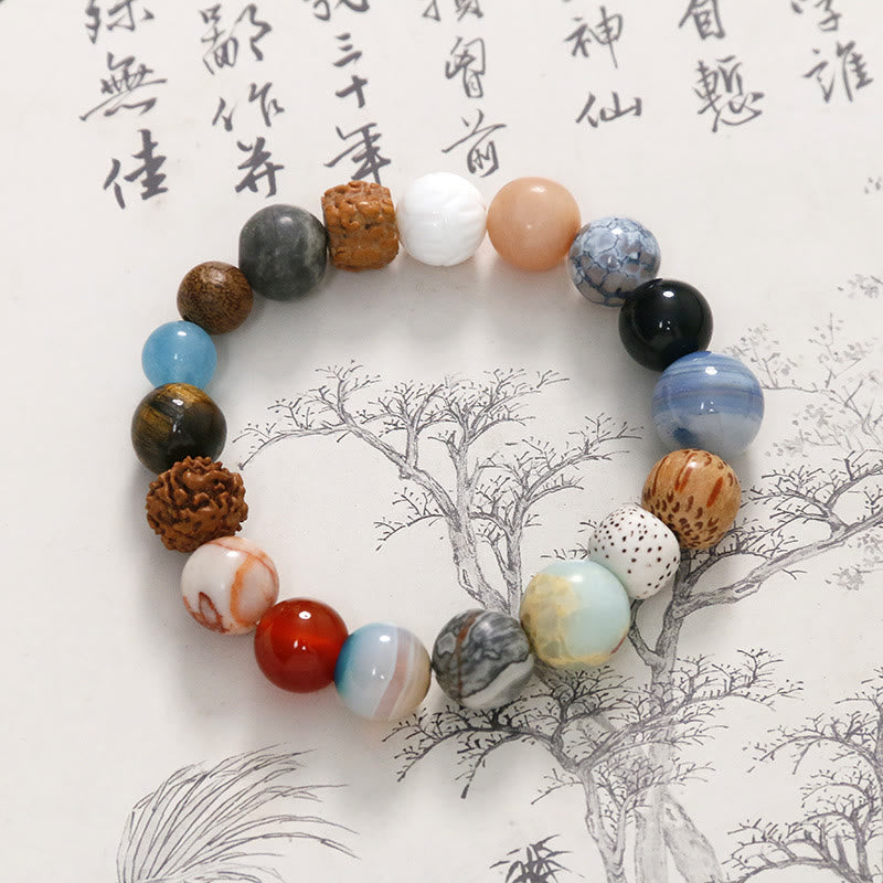 Buddha Stones Armband aus natürlichem Bodhi-Samenkristallstein und Achat, hält böse Geister fern