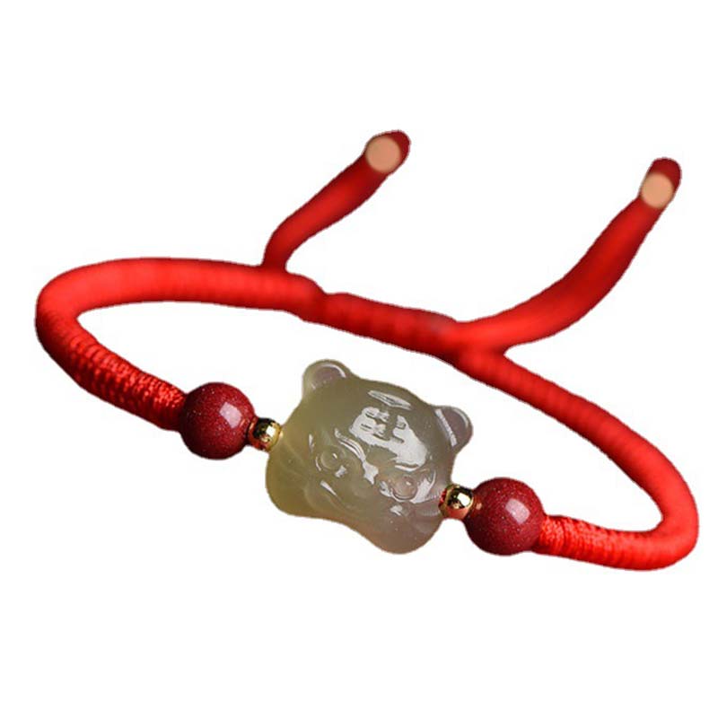 Buddha Stones Jade-Zinnober-Lucky-Tiger-Schnur-Armband