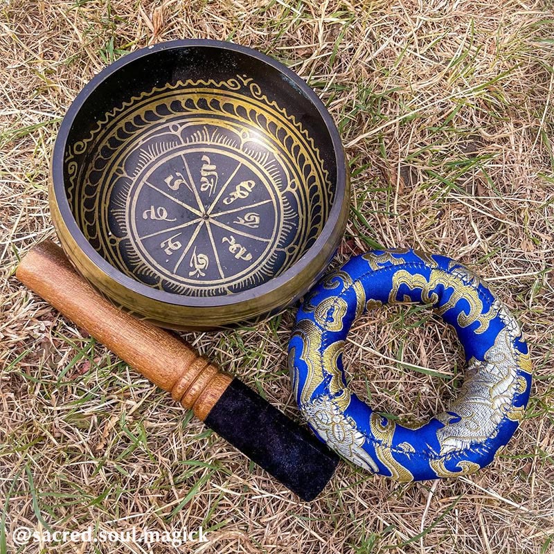 Buddha Stones Tibetische Meditations-Klangschale, handgefertigt, für Heilung und Achtsamkeit, Unterstützung, Schutz, Klangschalen-Set