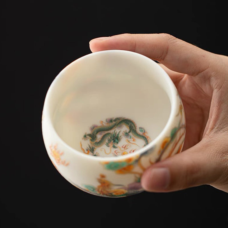 Buddha Stones, Drache, Phönix, verheißungsvolle Wolken, Keramik-Teetasse, Kung-Fu-Teetasse