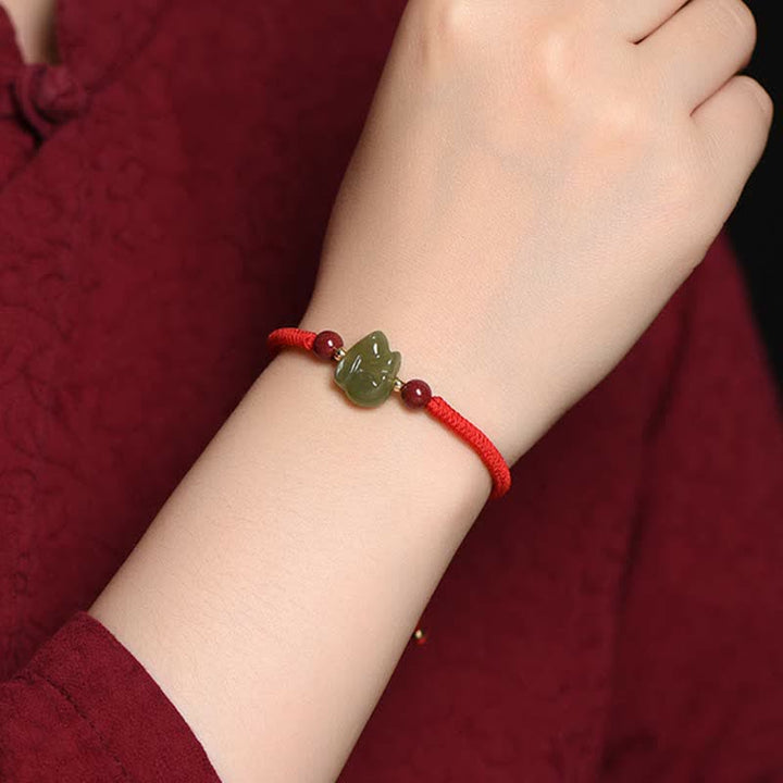 Jahr des Kaninchens Hetian Jade Bunny Cinnabar Beaded Abundance String Armband