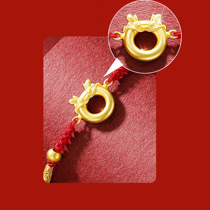 Buddha Stones 999 Sterling Silber Jahr des Drachen Friedensschnalle Goldener Drache Glück Rotes Seil geflochtenes Armband