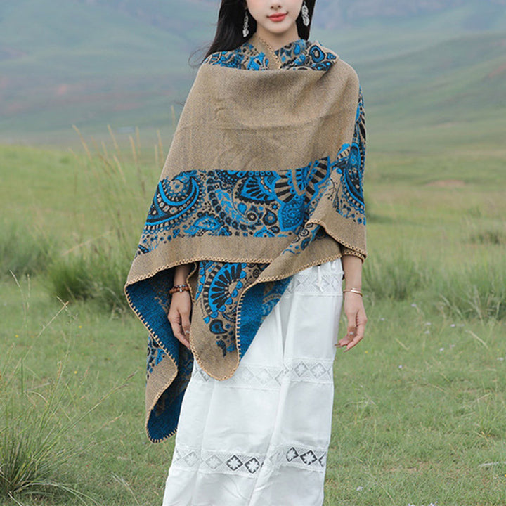 Tibetischer Schal mit Buddha Stonesn, einfaches Muster, gemütlicher Winter-Reiseschal