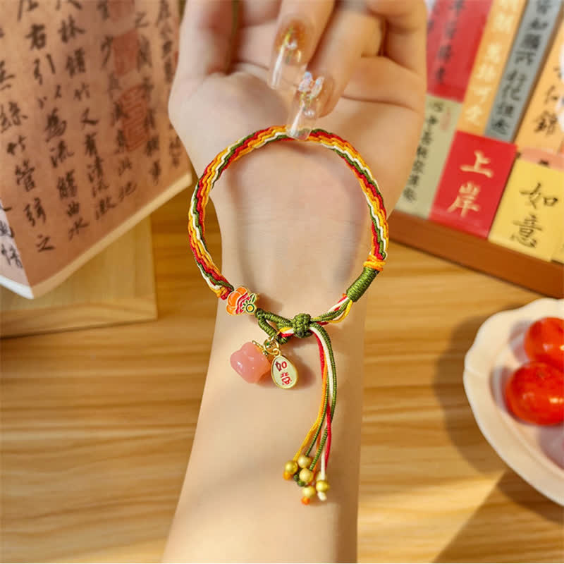 Buddha Stones Persimmon Red Achat Strength Reincarnation Knot Braid String Armband