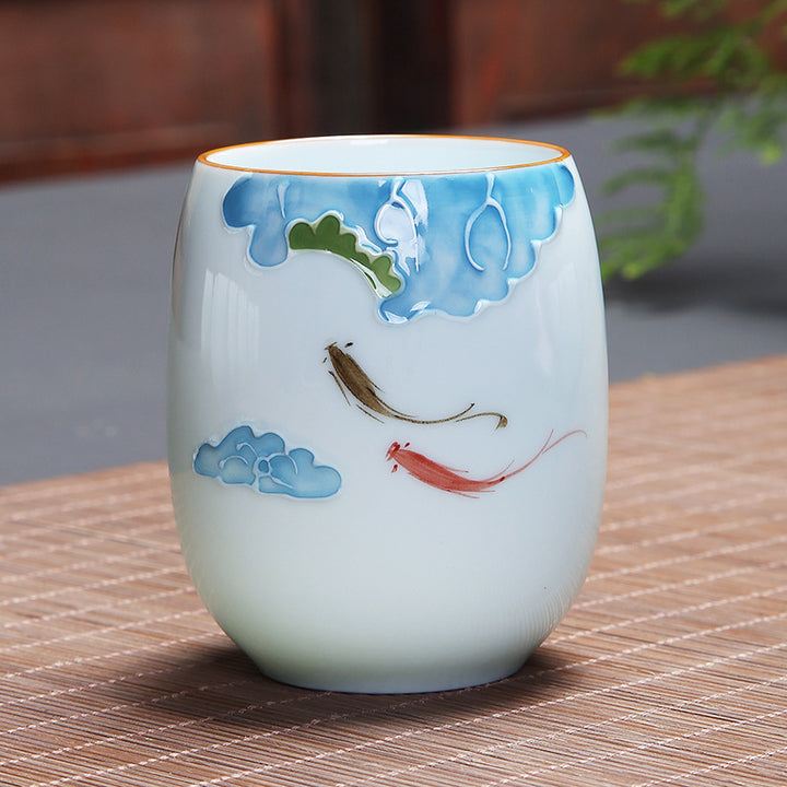 Buddha Stones, Koi-Fisch, Lotus-Landschaft, Löwenzahn, Pfingstrose, Blume, Keramik-Teetasse, Kung-Fu-Teetasse