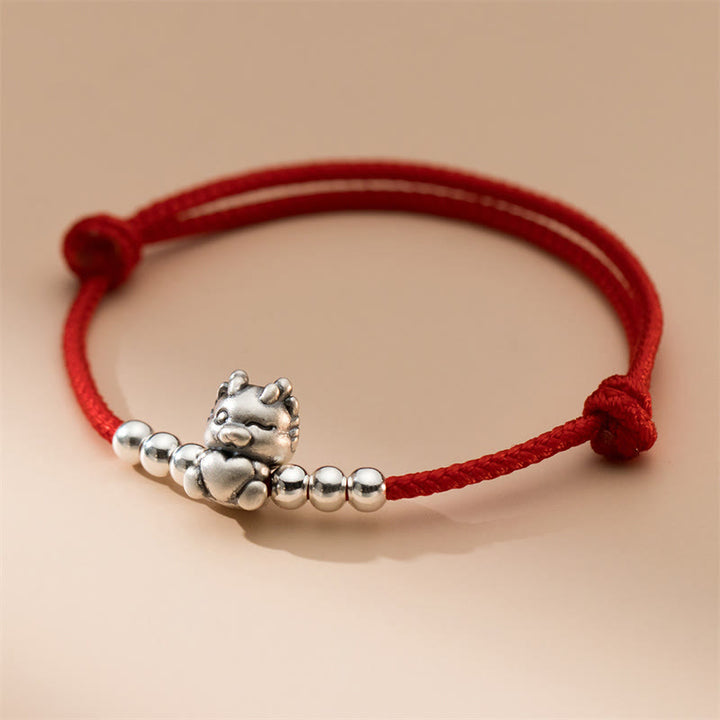 Buddha Stones Handgefertigtes rotes Armband aus 999er-Sterlingsilber zum Jahr des Drachen