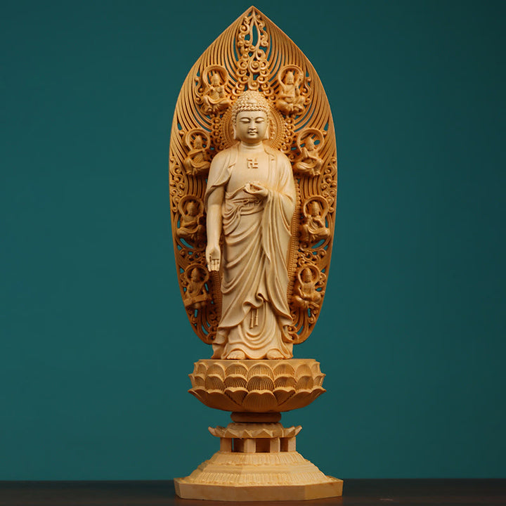 Buddha Stones, handgefertigt, Kwan Yin, Avalokitesvara, Tathagata, Mahasthamaprapta, Bodhisattva-Statue, Buchsbaum, Fülle, Dekoration