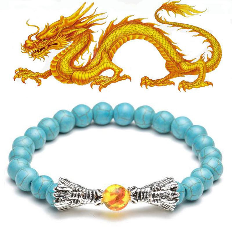 Buddha Stones Weiß Türkis Lava Rock Dragon Blessing Perlenarmband