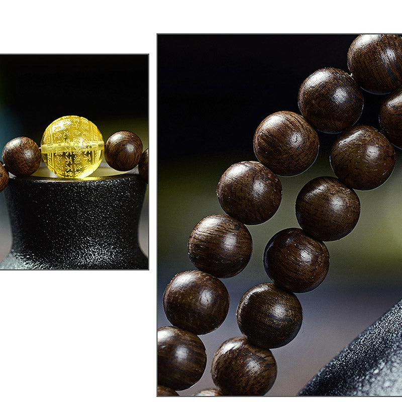 Buddha Stones, 108 Mala-Perlen, 999 Gold, Brunei-Adlerholz, Herz-Sutra, Bernstein, roter Achat, Kraft-Meditationsarmband