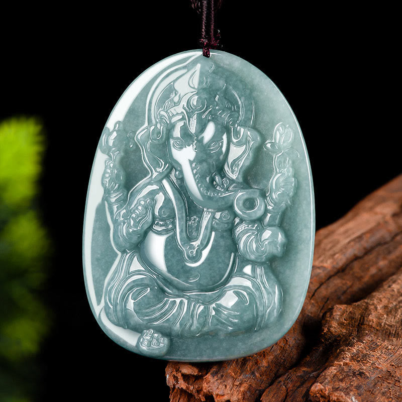 Buddha Stones Natürliche Jade Ganesh Ganpati Elefant Schutz Amulett Halskette Anhänger