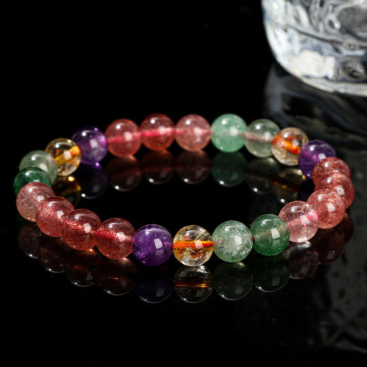 Buddha Stones natürliches mehrfarbiges Erdbeerquarz Love Healing Perlenarmband